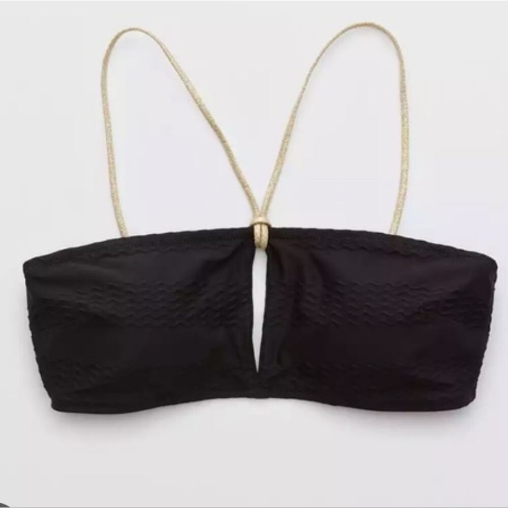 Aerie Jacquard Keyhole Bandeau Bikini Top Sz XXLarge Black & Gold (Missing 1 Pad
